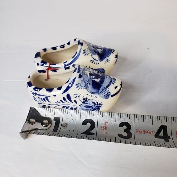 Vintage Blue Delft Ceramic Miniature Holland Clogs Shoes Mini Souvenir - Picture 8 of 9
